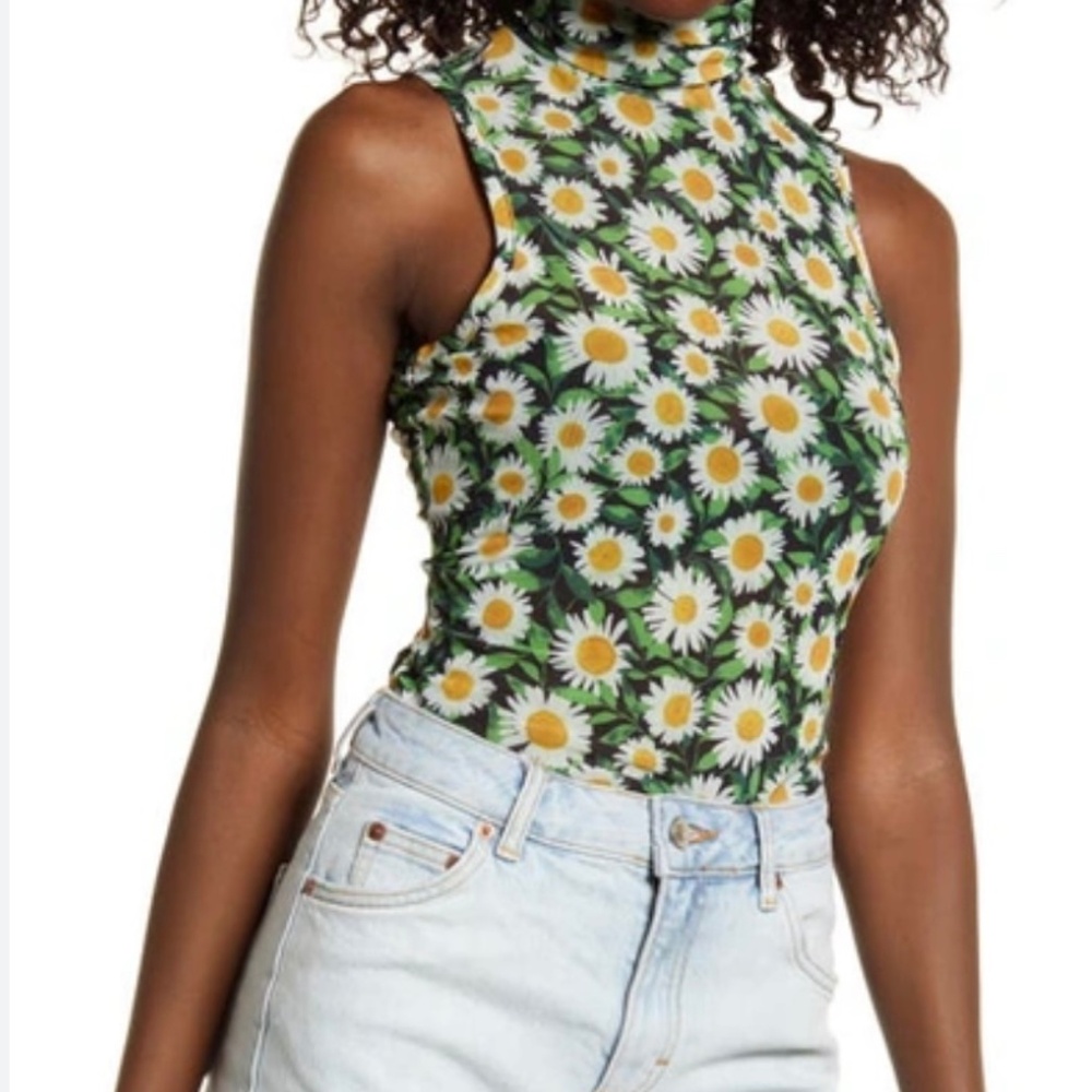 AFRM Holt Sleeveless Turtleneck Mesh Top - Spring Daisy - M